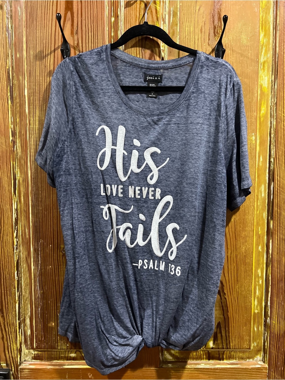 Joei & I Blue 'His Love Never Fails' Short-Sleeve Graphic Tee